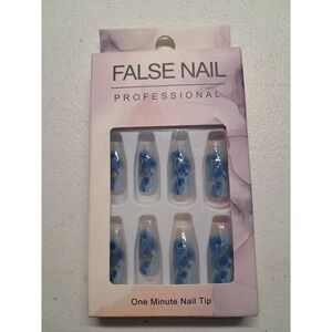 Professional Blue Marble BUNDLE 2 FOR $25 False Nails Gold Foil Coffin Long
